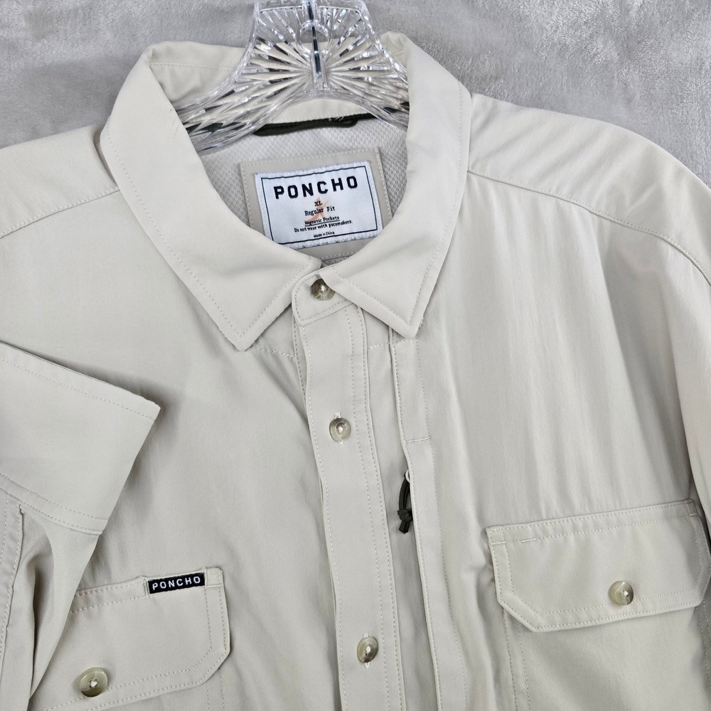 Poncho Outdoors Shirt Mens XL Tan Long Sleeve Magnetic Pockets Regular Fit